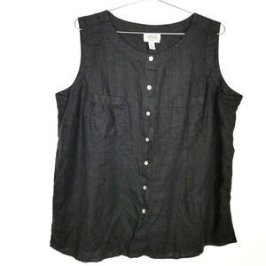 Talbots Womens  Linen Top And Pants 2Ps Set  Size 22W Button Up Black Summer